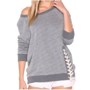 Workshop Republic Sweatshirt Gray Medium Distressed Corset French Terry Tunic